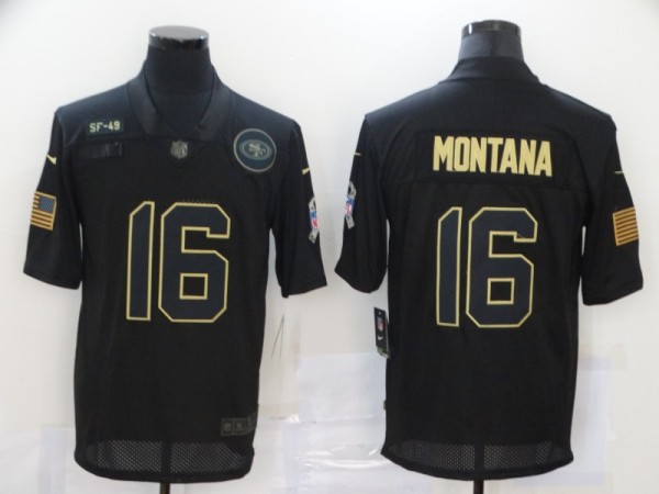 Men's San Francisco 49ers #16 Joe Montana 2020 Black Salute To Service Limited Jersey