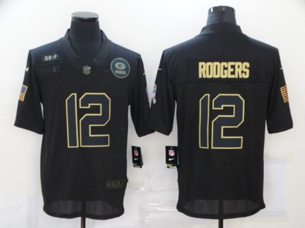 Men's Green Bay Packers #12 Aaron Rodgers 2020 Black Salute To Service Limited Jersey