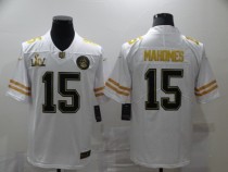 Men's Kansas City Chiefs #15 Patrick Mahomes White Super Bowl LIV Golden Edition Limited Jersey