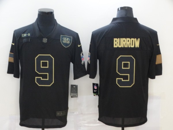 Men's Cincinnati Bengals #9 Joe Burrow 2020 Black Salute To Service Limited Jersey