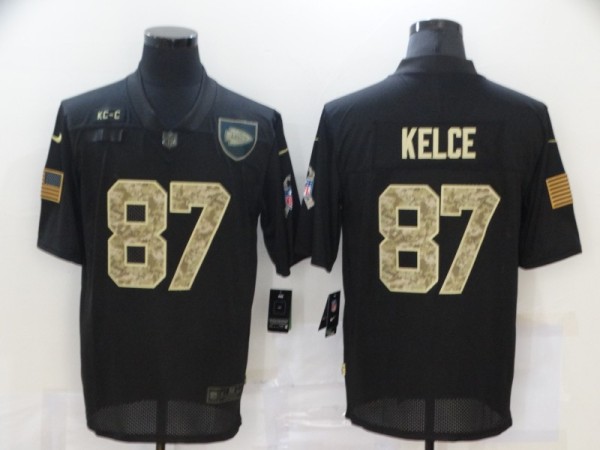 Men's Kansas City Chiefs #87 Kelce Black Camo Salute To Service Limited Jersey