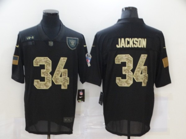 Men's Raiders #34 Jackson Black Camo Salute To Service Limited Jersey