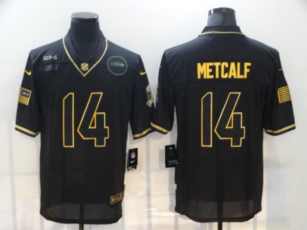 Men's Seattle Seahawks #14 DK Metcalf Black/Gold Salute To Service Limited Jersey