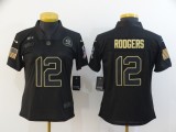 Women Green Bay Packers #12 Aaron Rodgers 2020 Black Salute To Service Limited Jersey