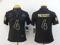 Women Dallas Cowboys #4 Prescott 2020 Black Salute To Service Limited Jersey