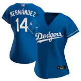 Women MLB Los Angeles Dodgers Grey #14 Kiké Hernández Blue 2020 White World Series Champions Patch Jersey
