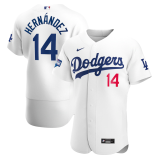 MLB Los Angeles Dodgers Grey #14 Kiké Hernández White 2020 World Series Champions Patch Flexbase Jersey