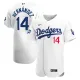 MLB Los Angeles Dodgers Grey #14 Kiké Hernández White 2020 World Series Champions Patch Flexbase Jersey