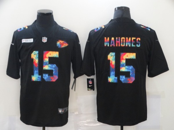 Men's Kansas City Chiefs #15 Patrick Mahomes Black Rainbow Limited Jersey