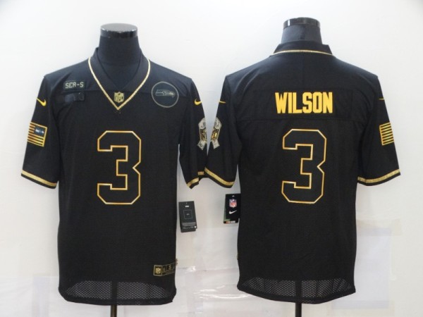 Men's Seattle Seahawks #3 Russell Wilson Black/Gold Salute To Service Limited Jersey