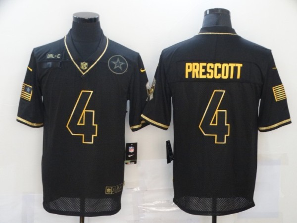 Men's Dallas Cowboys #4 Prescott Black/Gold Salute To Service Limited Jersey