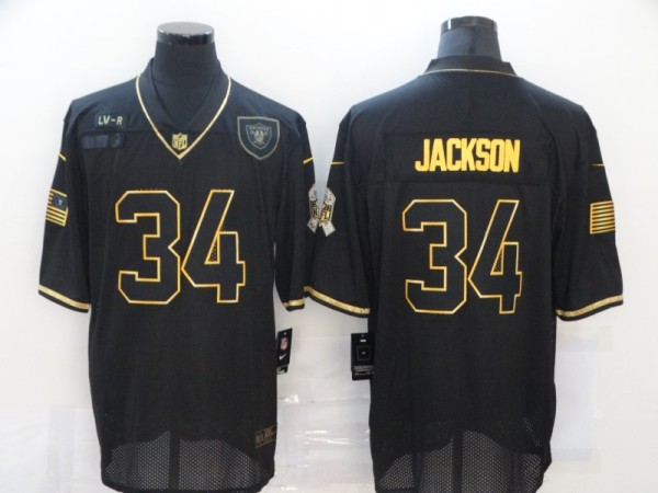 Men's Raiders #34 Jackson Black Black/Gold Salute To Service Limited Jersey