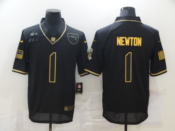 Men's New England Patriots #1 Newton 2020 Black/Gold Salute To Service Limited Jersey