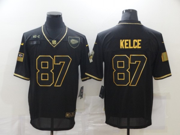 Men's Kansas City Chiefs #87 Kelce Black/Gold Salute To Service Limited Jersey