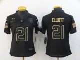 Women Dallas Cowboys #21 Ezekiel Elliott  2020 Black Salute To Service Limited Jersey