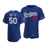 MLB Los Angeles Dodgers #50 Mookie Betts Blue 2020 World Series Champions Patch Flexbase Jersey