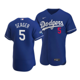 MLB Los Angeles Dodgers #5 Corey Seager Blue 2020 World Series Champions Patch Flexbase Jersey