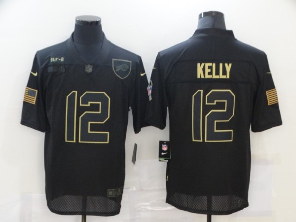 Men's Buffalo Bills #12 Kelly 2020 Black Salute To Service Limited Jersey