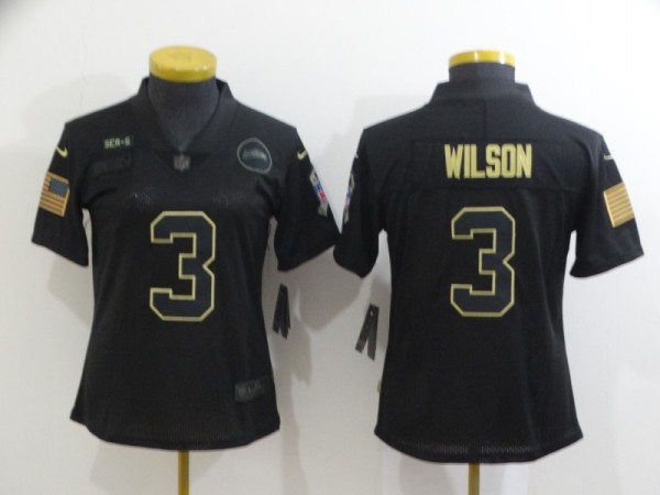 Women Seattle Seahawks #3 Russell Wilson 2020 Black Salute To Service Limited Jersey