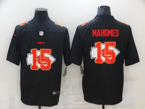 Men's Kansas City Chiefs #15 Patrick Mahomes Black Shadow Logo Limited Jersey