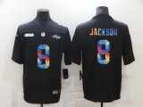 Men's Baltimore Ravens #8 Lamar Jackson Black Rainbow Limited Jersey