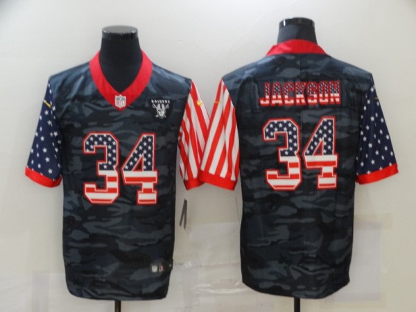 Men's Las Vegas Raiders #34 Jackson 2020 Camo USA Flag Limited Jersey