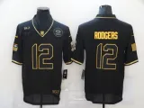 Men's Green Bay Packers #12 Aaron Rodgers 2020 Black/Gold Salute To Service Limited Jersey