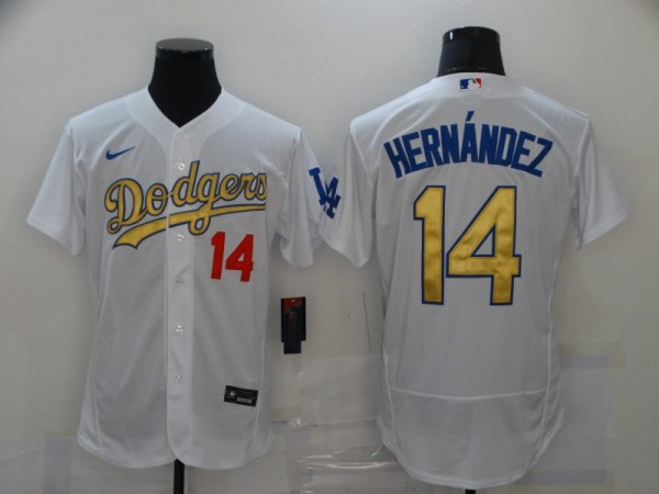 MLB Los Angeles Dodgers Grey #14 Kiké Hernández 2020 White Gold Flexbase Jersey