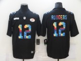 Men's Green Bay Packers #12 Aaron Rodgers Black Rainbow Limited Jersey