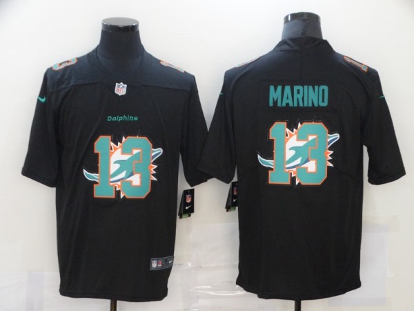 Men's Miami Dolphins #13 Dan Marino Black Shadow Logo Limited Jersey