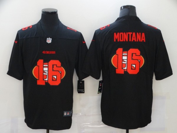 Men's San Francisco 49ers #16 Joe Montana Black Shadow Logo Limited Jersey