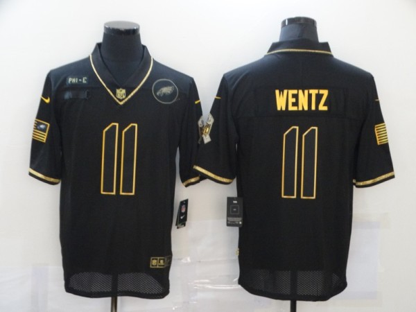 Men's Philadelphia Eagles #11 Carson Wentz 2020 Black/Gold Salute To Service Limited Jersey