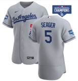 MLB Los Angeles Dodgers #5 Corey Seager Grey 2020 World Series Champions Patch Flexbase Jersey