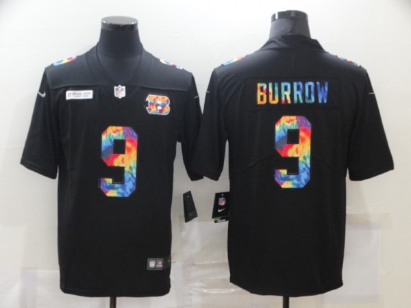 Men's Cincinnati Bengals #9 Joe Burrow Black Rainbow Limited Jersey