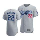 MLB Los Angeles Dodgers #22 Clayton Kershaw 2020 Grey World Series Champions Patch Jersey