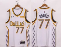 NBA Dallas Mavericks #77 Luka Doncic White City Edition Gold Silver Logo Jersey