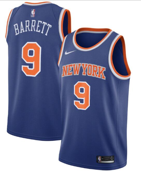 NBA New Yok Knicks Blue #9 R.J. Barrett Icon Edition Stitched Swingman Jersey