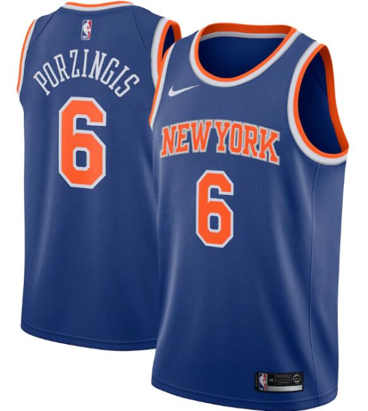 NBA New Yok Knicks Blue #6 Kristaps Porzingis Association Edition Swingman Jersey