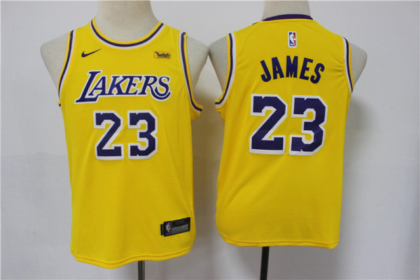 Youth NBA Lakers #23 LeBron James Yellow Nike Jersey