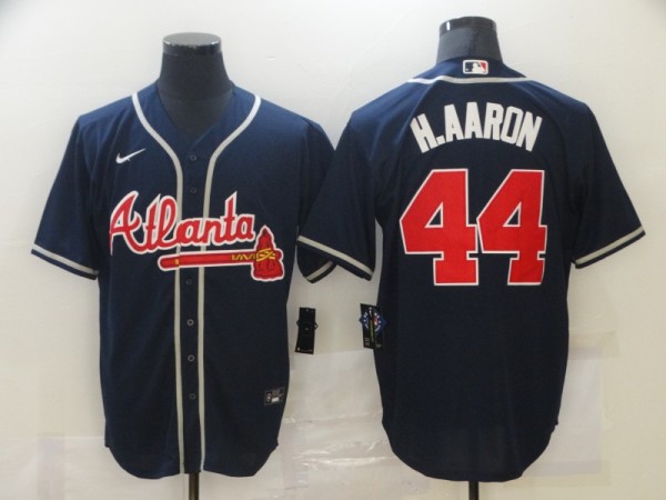 MLB Atlanta Braves #44 Hank Aaron Navy Blue Game Nike Jersey