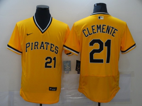 MLB Pittsburgh Pirates #21 Roberto Clemente Yellow Flex Base Elite Jersey