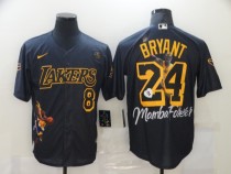 Los Angeles Lakers Front #8 Back #24 Kobe Bryant Black With KB Patch Baseball Jersey