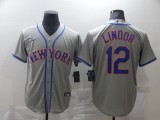 MLB New York Mets #12 Lindor Grey Game Nike Jersey