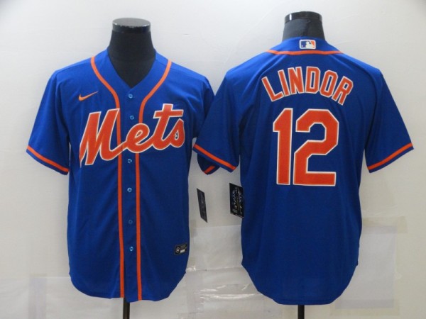 MLB New York Mets #12 Lindor Blue Game Nike Jersey