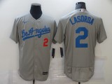 MLB Los Angeles Dodgers #2 Lasorda Grey Flexbase Elite Jersey