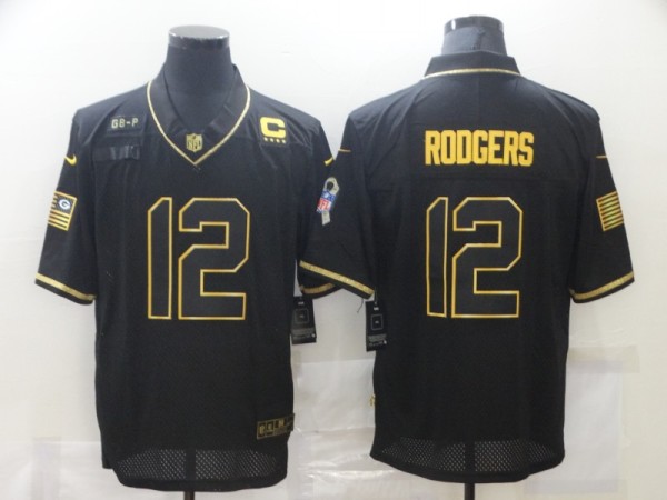 Men's Green Bay Packers #12 Rodgers Black 2020 Golden Edition C Patch Limited Jersey