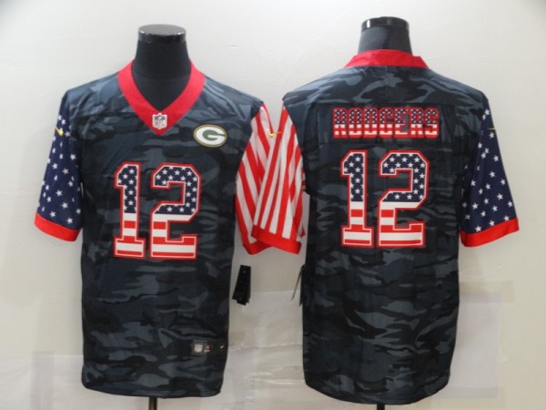 Men's Green Bay Packers #12 Aaron Rodgers 2020 Camo USA Flag Limited Jersey