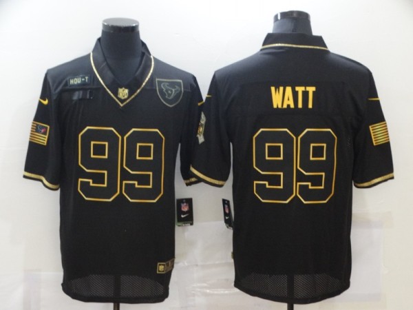 Men's Houston Texans #99 Watt 2020 Black/Gold Salute To Service Limited Jersey