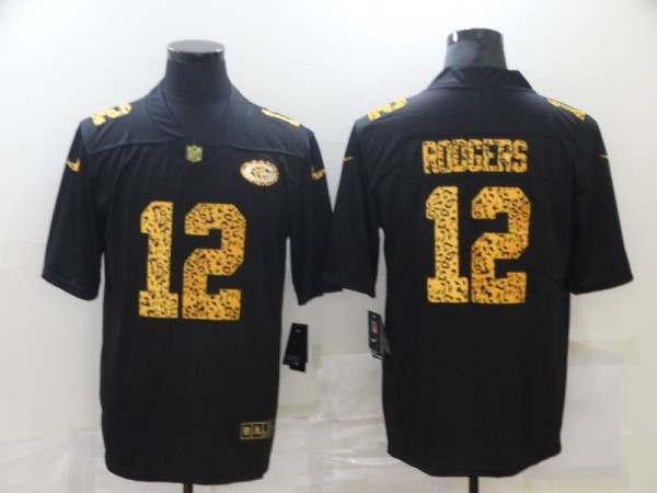 Men's Green Bay Packers #12 Aaron Rodgers 2020 Black Leopard Print Fashion Limited Jersey