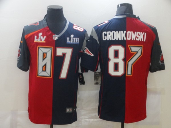 Men's Buccaneers/Patriots  #87 Rob Gronkowski Red Blue Split Super Bowl Limited Jersey